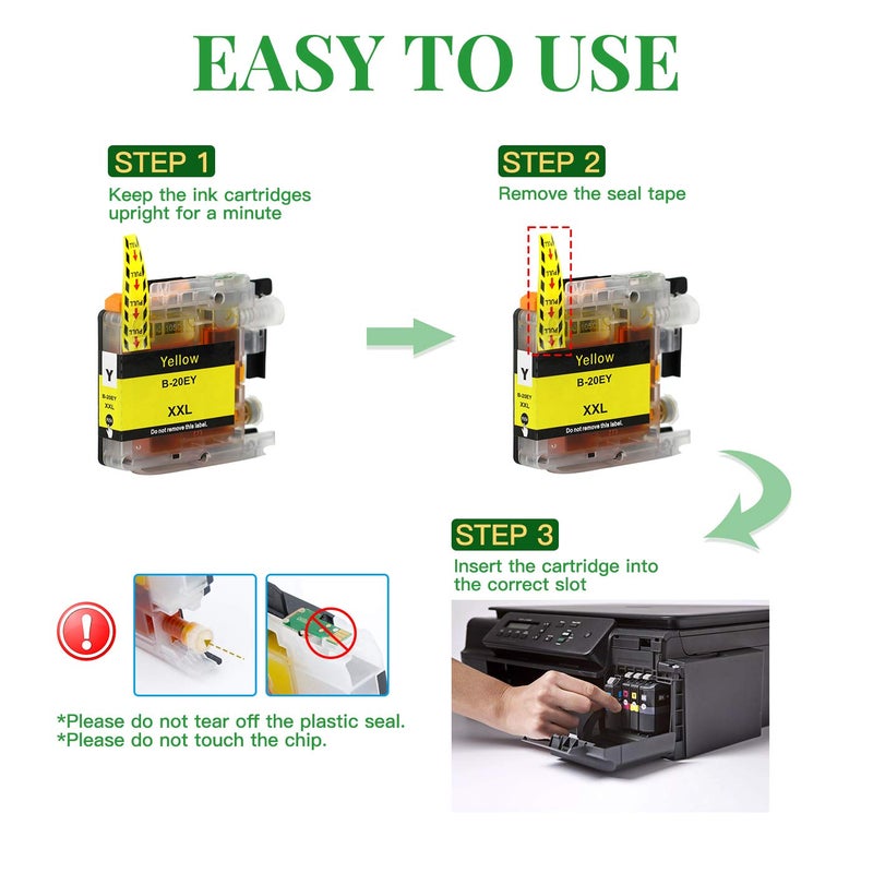 GREENARK Compatible for Brother LC20E Super High Yield Ink Cartridge Set Colors Only (CMY) Works with Brother MFC-J985DW, MFC-J775DW, MFC-J5920DW Printers - Image 3